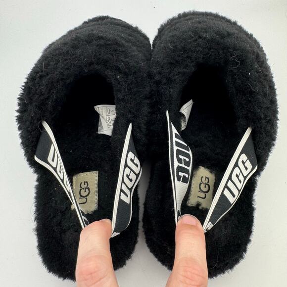 UGG Fluff Yeah Slide Black Sheepskin Slippers Women’s 9 Fuzzy Platform Sandals - Picture 7 of 10